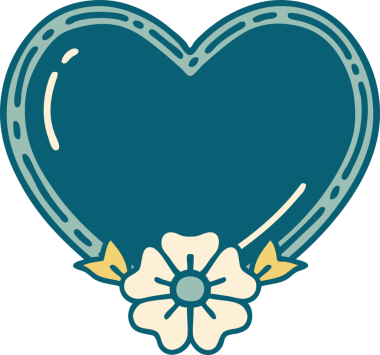 Bir insan tarafından çizilmiş kalp ve çiçeğin ikonik dövme şekli