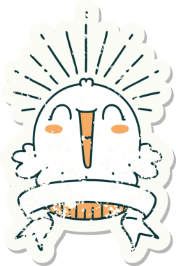 Dövme stili eski bir çıkartma. Bir insan tarafından çizilmiş mutlu şarkı söyleyen kek.