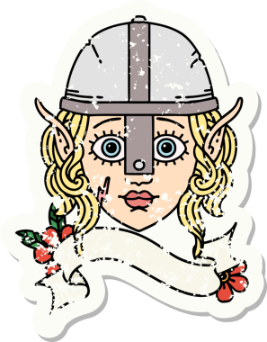 Bir insan tarafından çizilmiş bir elf savaşçı karakterinin grunge sticker 'ı.