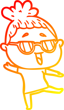 Bir insan tarafından çizilmiş gözlük takan mutlu bir kadının çizgi çizimi.