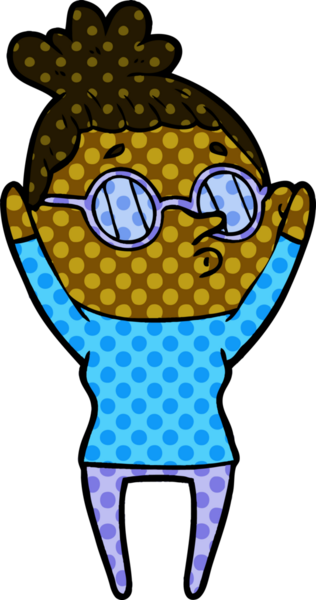 Bir insan tarafından çizilmiş gözlüklü bir karikatür kadın.