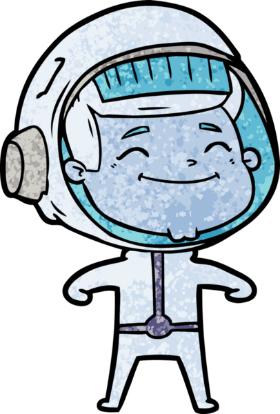 Bir insan tarafından çizilmiş mutlu astronot çizgi filmi.