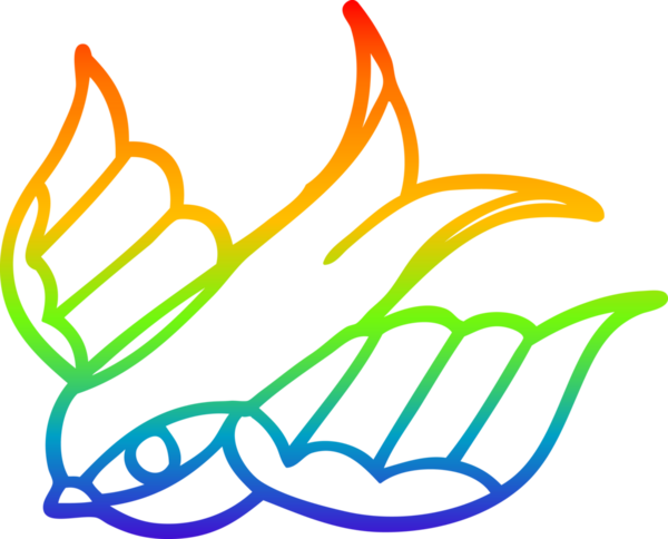 Gökkuşağı gradyan çizgi çizimi Bir insan tarafından çizilmiş bir dövme kırlangıç sembolü