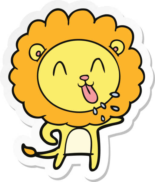 Bir insan tarafından çizilmiş mutlu bir aslanın çıkartması.