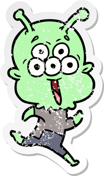 Bir insan tarafından çizilen mutlu çizgi film uzaylısının sıkıntılı çıkartması.