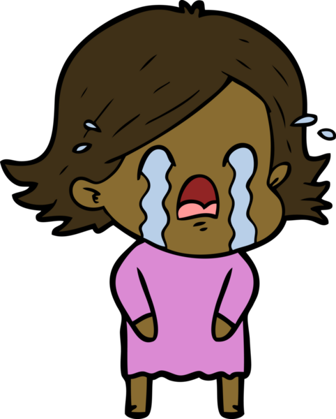 Bir insan tarafından çizilmiş ağlayan çizgi film kadını.