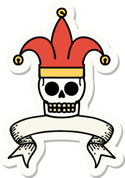 Bir insan tarafından çizilmiş bir kafatası soytarısı dövmesi çıkartması.