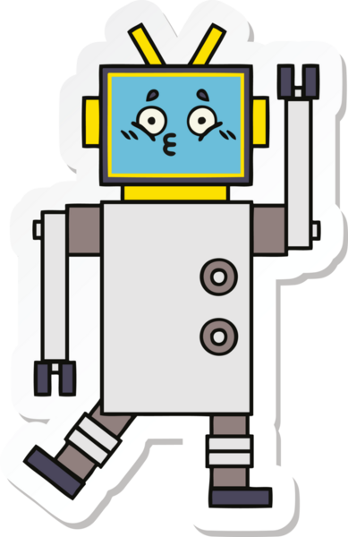 Bir insan tarafından çizilmiş şirin çizgi film robotunun çıkartması.