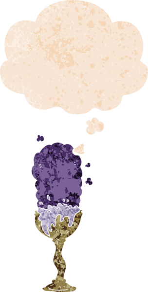 Düşünce baloncuklu karikatür iksiri grunge sıkıntılı retro dokuma tarzı bir insan tarafından çizilmiş