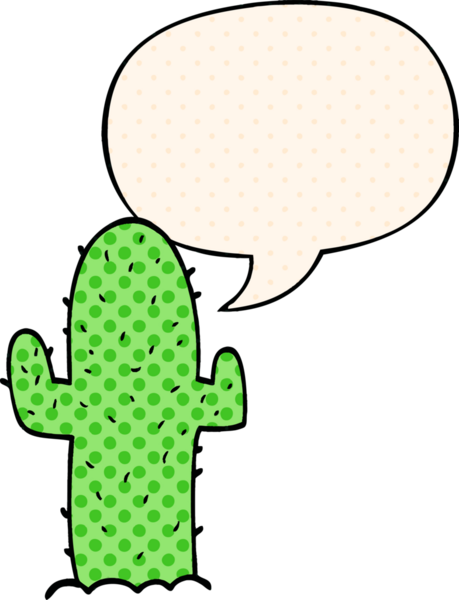 bir insan tarafından çizilmiş çizgi roman tarzında konuşma baloncuğu olan çizgi film kaktüsü.