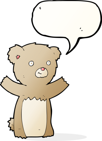 Bir insan tarafından çizilmiş konuşma balonlu oyuncak ayı.