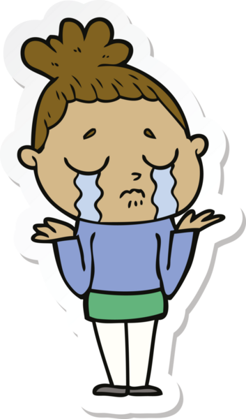 Bir insan tarafından çizilmiş, ağlayan bir kadının çıkartması.