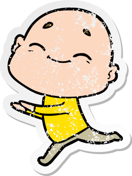 Bir insan tarafından çizilmiş mutlu, kel bir adamın sıkıntılı çıkartması.