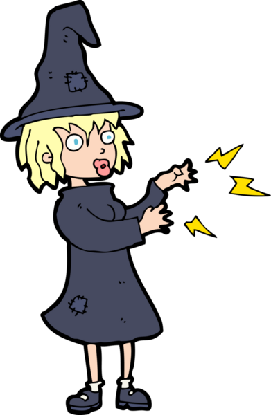 Bir insan tarafından çizilmiş çizgi film cadısı büyüsü.