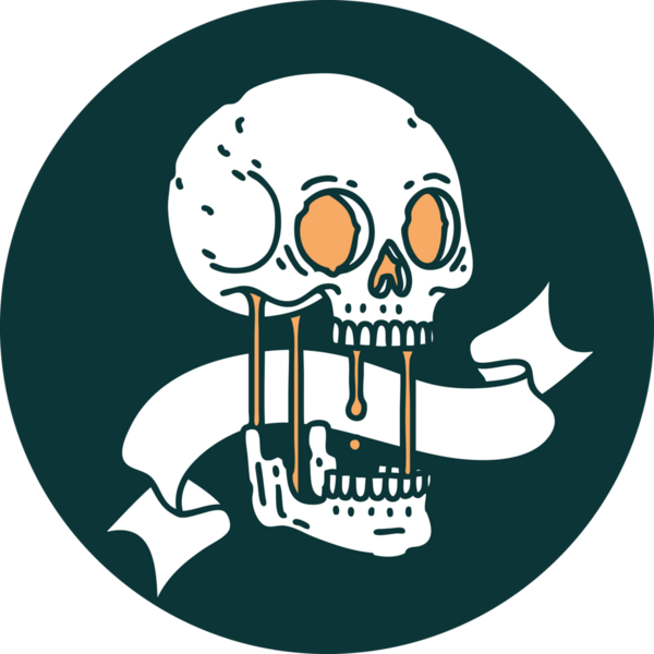 bir insan tarafından çizilmiş bir kafatası pankartıyla dövme biçimi simgesi