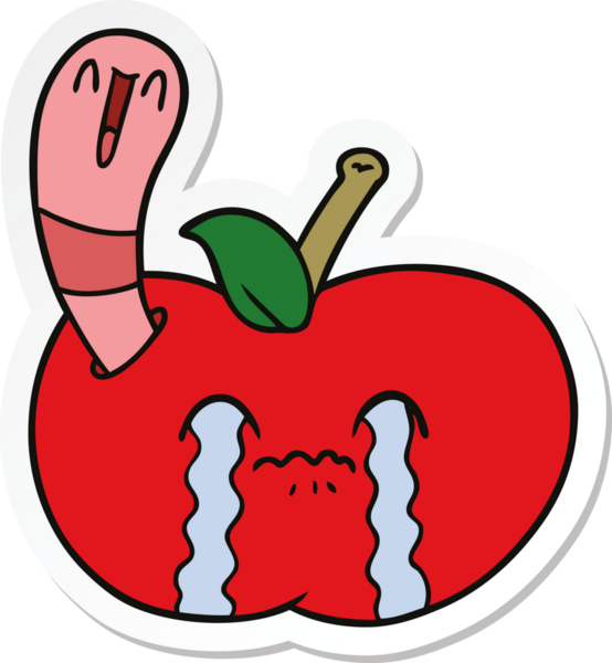 Bir insan tarafından çizilmiş elmayı yiyen bir karikatür solucanı çıkartması.