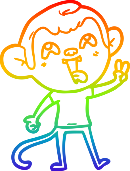 Gökkuşağı gradyan çizimi çılgın bir çizgi maymunun insan tarafından çizilmiş barış işareti.