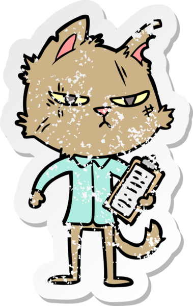 Bir insan tarafından çizilmiş panosu olan sert bir çizgi film kedisinin sıkıntılı çıkartması.