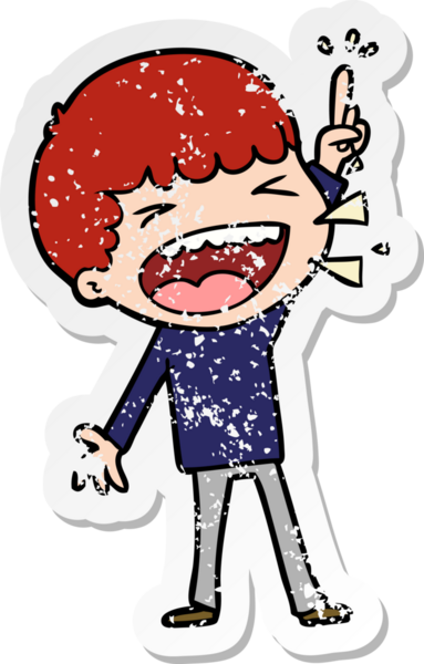 Bir insan tarafından çizilmiş gülen bir karikatür çıkartması.