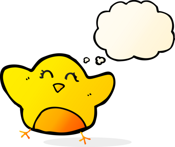 Bir insan tarafından çizilmiş düşünce baloncuklu çizgi film kuşu.