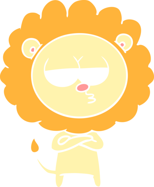 Bir insan tarafından çizilmiş düz renkli karikatür sıkılmış aslan