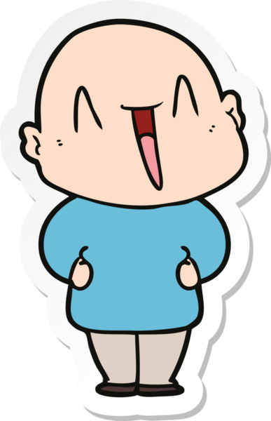 Bir insan tarafından çizilmiş mutlu, kel bir adamın çıkartması.