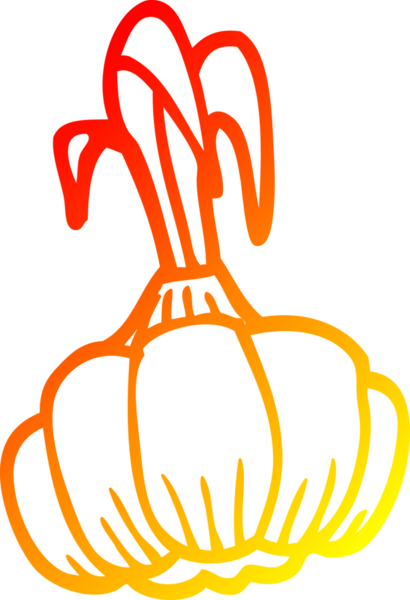 Bir insan tarafından çizilen sarımsak filizlenen bir çizgi filmin sıcak gradyan çizimi