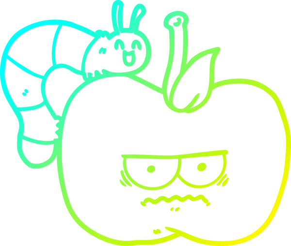 Bir insan tarafından çizilmiş soğuk gradyan çizgi çizimi huysuz elma ve tırtıl