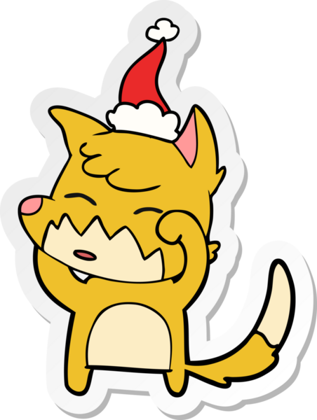 Bir insan tarafından çizilmiş Noel Baba şapkası giyen bir tilkinin el çizimi karikatürü.