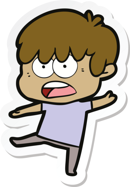 Bir insan tarafından çizilmiş endişeli bir çizgi film çocuğunun çıkartması.