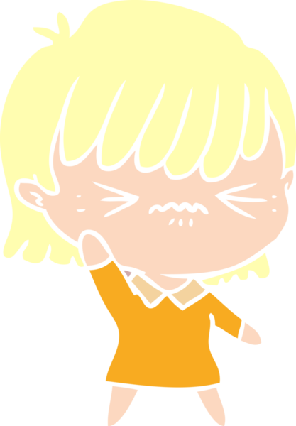 Bir insan tarafından çizilmiş düz renkli çizgi film kızı.