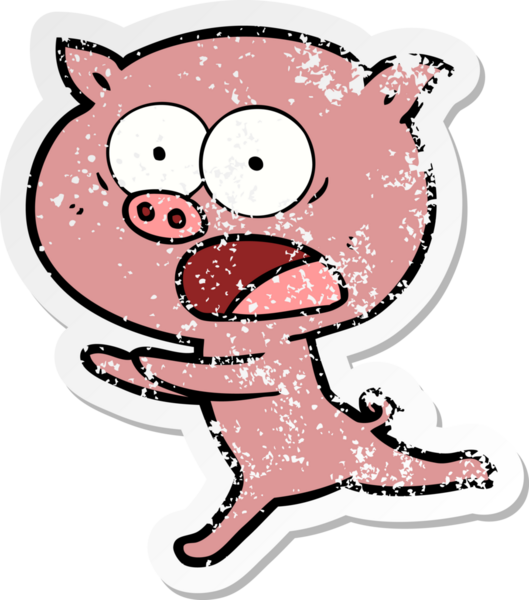 Bir insan tarafından çizilen çizgi film domuzunun sıkıntılı çıkartması.