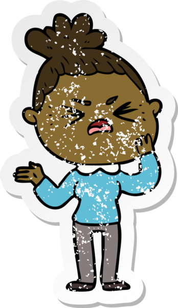 Bir insan tarafından çizilmiş kızgın bir karikatür çıkartması.