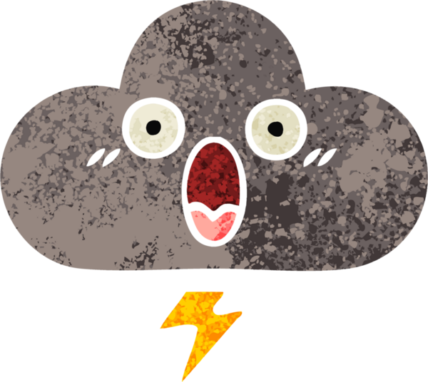 Bir insan tarafından çizilmiş bir fırtına bulutunun retro çizim tarzı karikatürü