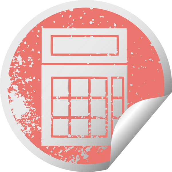 Bir insan tarafından çizilmiş okul hesap makinesinin sıkıntılı dairesel soyma etiketi sembolü