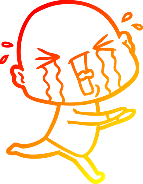 Bir insan tarafından çizilmiş, ağlayan kel bir adamın çizgi çizimi.