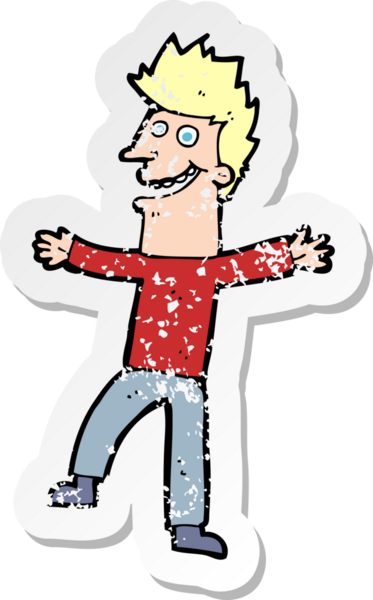 Bir insan tarafından çizilmiş mutlu bir adamın karikatür yapıştırması.