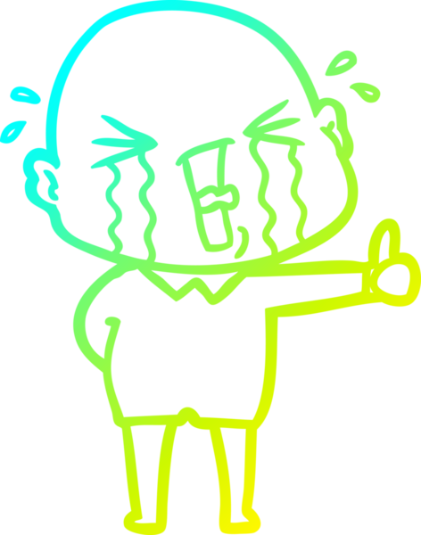 Bir insan tarafından çizilmiş, ağlayan kel bir adamın çizdiği soğuk çizgi.