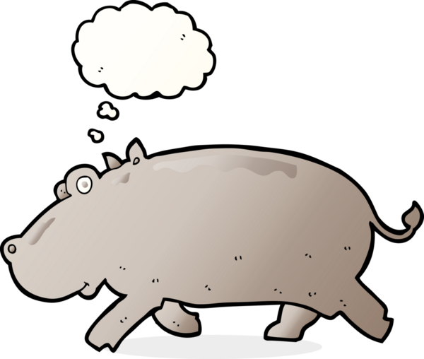 Bir insan tarafından çizilmiş düşünce baloncuklu çizgi film hipopotamları.