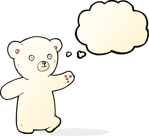 Bir insan tarafından çizilmiş düşünce baloncuklu kutup ayısı yavrusu.