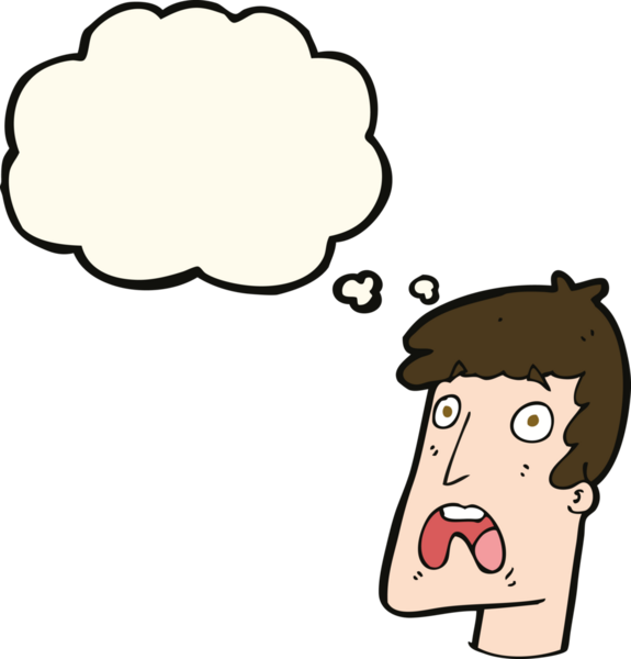 Bir insan tarafından çizilen düşünce baloncuğuyla şok olmuş bir adam.