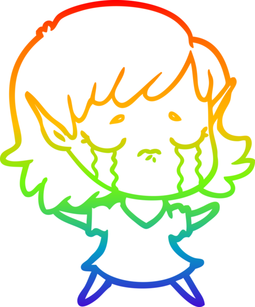 Gökkuşağı gradyan çizgi çizimi Bir insan tarafından çizilmiş ağlayan elf kızı