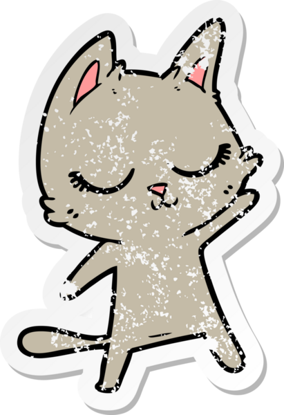 Bir insan tarafından çizilen sakin bir çizgi film kedisinin sıkıntılı çıkartması.