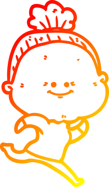 Bir insan tarafından çizilmiş mutlu, yaşlı bir kadının sıcak çizgi çizimi.