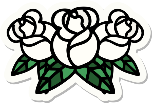 Bir insan tarafından çizilmiş bir buket çiçeğin geleneksel stiliyle dövme çıkartması.