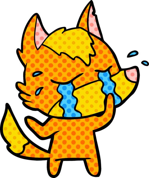 Bir insan tarafından çizilmiş üzgün küçük tilki çizgi film karakteri.