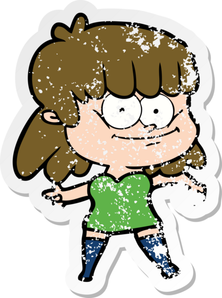 Bir insan tarafından çizilmiş, gülümseyen bir çizgi film kızının sıkıntılı çıkartması.