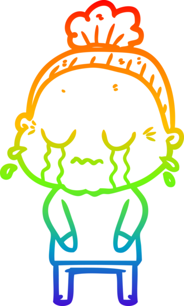 Gökkuşağı gradyan çizgi çizimi bir insan tarafından çizilmiş ağlayan yaşlı bir kadın