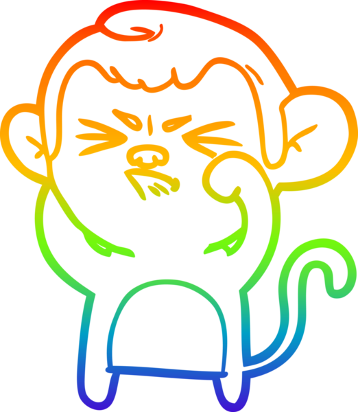 Bir insan tarafından çizilmiş kızgın bir maymunun gökkuşağı gradyan çizimi