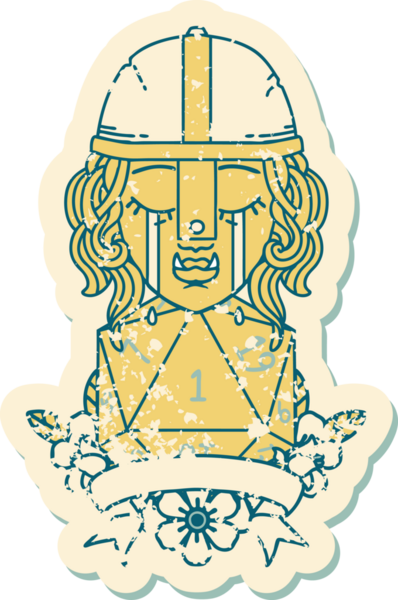 Retro Dövme Tarzı Ağlayan Ork Savaşçısı Karakteri Bir insan tarafından çizilmiş doğal bir D20 rulosu